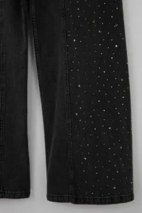 TRENDYOLMİLLA Black Draped Stone Stitching Detailed High Waist 100% Cotton Wide Leg jeans - Image 6