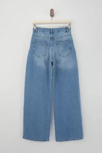 TRENDYOLMİLLA Mavi Draped Button Detailed 100% Cotton High Waist Wide Leg jeans - Image 7
