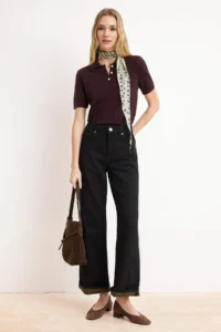 TRENDYOLMİLLA Black Draped High Waist 100% Cotton Wide Leg jeans