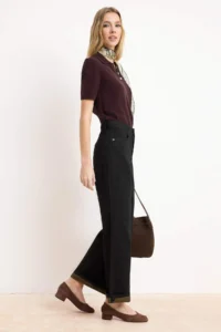 TRENDYOLMİLLA Black Draped High Waist 100% Cotton Wide Leg jeans - Image 2