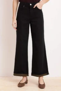 TRENDYOLMİLLA Black Draped High Waist 100% Cotton Wide Leg jeans - Image 3