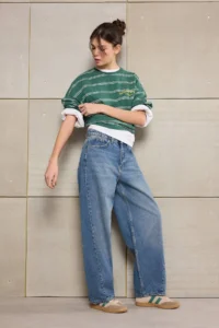 TRENDYOLMİLLA Teen Blue Stitching Detailed High Waist Baggy 100% Cotton jeans