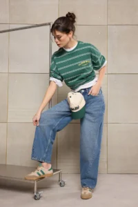 TRENDYOLMİLLA Teen Blue Stitching Detailed High Waist Baggy 100% Cotton jeans - Image 2