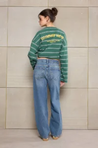 TRENDYOLMİLLA Teen Blue Stitching Detailed High Waist Baggy 100% Cotton jeans - Image 3
