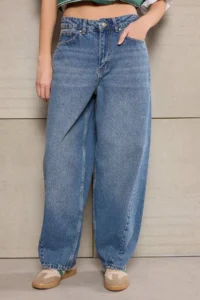 TRENDYOLMİLLA Teen Blue Stitching Detailed High Waist Baggy 100% Cotton jeans - Image 4