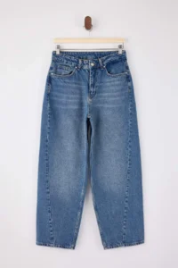 TRENDYOLMİLLA Teen Blue Stitching Detailed High Waist Baggy 100% Cotton jeans - Image 6