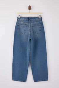 TRENDYOLMİLLA Teen Blue Stitching Detailed High Waist Baggy 100% Cotton jeans - Image 7
