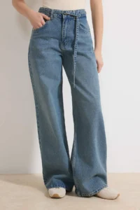 TRENDYOLMİLLA Mavi Arched High Waist Wide Leg Wide Leg 100% Cotton jeans - Image 3