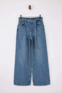 TRENDYOLMİLLA Mavi Arched High Waist Wide Leg Wide Leg 100% Cotton jeans - Image 5