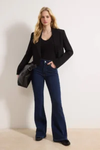 TRENDYOLMİLLA Dark Blue High Waist Flare Soft Extra Stretch Knitting Jeans - Image 2