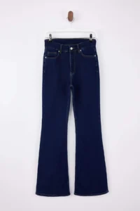 TRENDYOLMİLLA Dark Blue High Waist Flare Soft Extra Stretch Knitting Jeans - Image 6