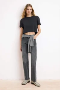 TRENDYOLMİLLA Black Cut Hem High Waist Less Flexible Straight Plain Cut jeans