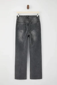 TRENDYOLMİLLA Black Cut Hem High Waist Less Flexible Straight Plain Cut jeans - Image 6