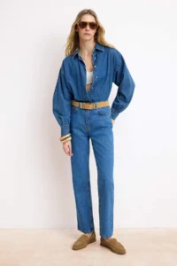 TRENDYOLMİLLA Mavi Regular Waist 100% Cotton Straight Plain Kesim jeans - Image 2
