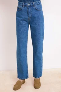 TRENDYOLMİLLA Mavi Regular Waist 100% Cotton Straight Plain Kesim jeans - Image 3