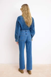 TRENDYOLMİLLA Mavi Regular Waist 100% Cotton Straight Plain Kesim jeans - Image 4
