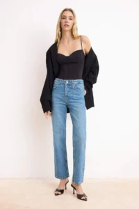 TRENDYOLMİLLA Mavi High Waist Less Flexible Straight Plain Cut jeans