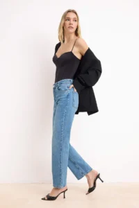 TRENDYOLMİLLA Mavi High Waist Less Flexible Straight Plain Cut jeans - Image 2