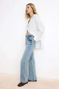 TRENDYOLMİLLA Mavi High Waist Straight Less Flexible Plain Cut jeans - Image 2