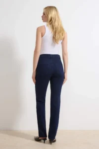 TRENDYOLMİLLA Dark Blue High Waist Less Flexible Straight Plain Cut slim jeans - Image 4