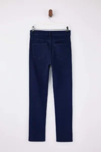TRENDYOLMİLLA Dark Blue High Waist Less Flexible Straight Plain Cut slim jeans - Image 6
