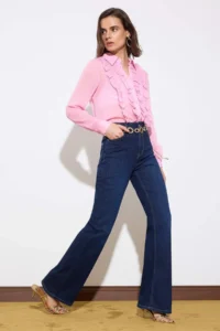 TRENDYOLMİLLA Limited Edition Dark Blue Shaping High Waist Ekstra Flexible Flare LONG Size jeans - Image 2