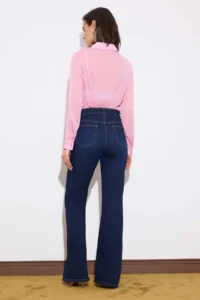 TRENDYOLMİLLA Limited Edition Dark Blue Shaping High Waist Ekstra Flexible Flare LONG Size jeans - Image 4