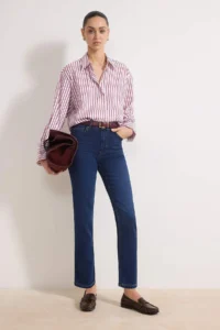 TRENDYOLMİLLA Dark Blue High Waist Straight Soft Extra Stretch Knitting Jeans - Image 2