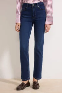 TRENDYOLMİLLA Dark Blue High Waist Straight Soft Extra Stretch Knitting Jeans - Image 4