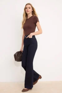 TRENDYOLMİLLA Dark Blue Raw High Waist Middle Flexible Flare LONG Size jeans - Image 2