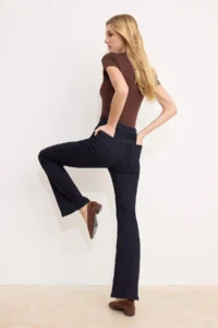 TRENDYOLMİLLA Dark Blue Raw High Waist Middle Flexible Flare LONG Size jeans - Image 5