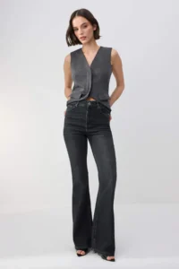 TRENDYOLMİLLA TRENDYOLMiLLA Wardrope Essentials Black Draped High Waist Middle Flexible Flare jeans