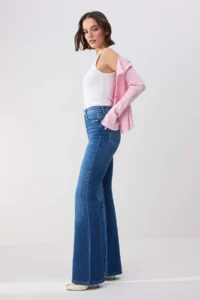 TRENDYOLMİLLA TRENDYOLMiLLA Wardrope Essentials Dark Blue Flowy High Waist Middle Flexible Flare jeans - Image 2
