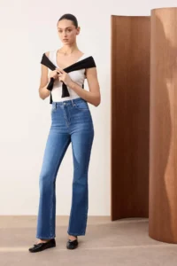 TRENDYOLMİLLA TRENDYOLMiLLA Wardrope Essentials Dark Blue Flowy High Waist Middle Flexible Flare jeans - Image 5