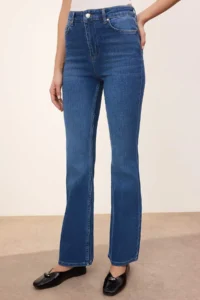 TRENDYOLMİLLA TRENDYOLMiLLA Wardrope Essentials Dark Blue Flowy High Waist Middle Flexible Flare jeans - Image 7