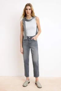 TRENDYOLMİLLA Gray High Waist Ankle Size Less Flexible Mom jeans