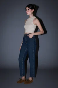 TRENDYOLMİLLA Dark Blue High Waist Ankle Size Low Flexible Mom jeans - Image 4