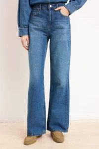 TRENDYOLMİLLA Mavi DRAPPY High Waist 100% Cotton Wide Leg jeans - Image 3