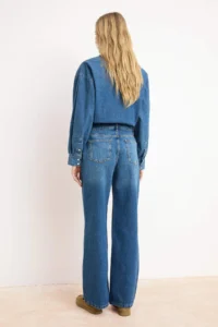 TRENDYOLMİLLA Mavi DRAPPY High Waist 100% Cotton Wide Leg jeans - Image 4