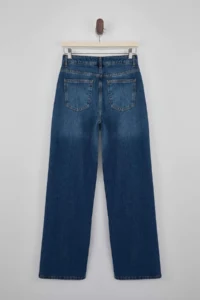 TRENDYOLMİLLA Mavi DRAPPY High Waist 100% Cotton Wide Leg jeans - Image 6