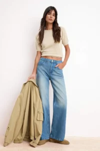 TRENDYOLMİLLA Mavi DRAPPY High Waist 100% Cotton Wide Leg jeans - Image 2