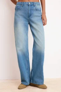 TRENDYOLMİLLA Mavi DRAPPY High Waist 100% Cotton Wide Leg jeans - Image 3