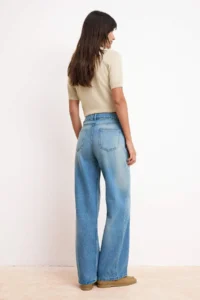 TRENDYOLMİLLA Mavi DRAPPY High Waist 100% Cotton Wide Leg jeans - Image 4