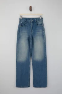 TRENDYOLMİLLA Mavi DRAPPY High Waist 100% Cotton Wide Leg jeans - Image 5