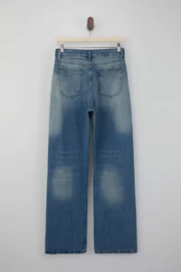 TRENDYOLMİLLA Mavi DRAPPY High Waist 100% Cotton Wide Leg jeans - Image 6