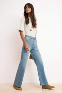 TRENDYOLMİLLA Mavi High Waist Middle Flexible Wide Leg Wide Leg jeans