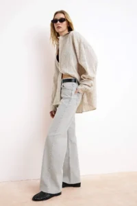 TRENDYOLMİLLA Gray Regular Waist Less Flexible Wide Leg LONG Size jeans - Image 2