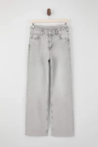 TRENDYOLMİLLA Gray Regular Waist Less Flexible Wide Leg LONG Size jeans - Image 5