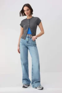 TRENDYOLMİLLA TRENDYOLMiLLA Wardrope Essentials Blue Draped High Waist 100% Cotton Wide Leg jeans