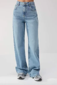 TRENDYOLMİLLA TRENDYOLMiLLA Wardrope Essentials Blue Draped High Waist 100% Cotton Wide Leg jeans - Image 3
